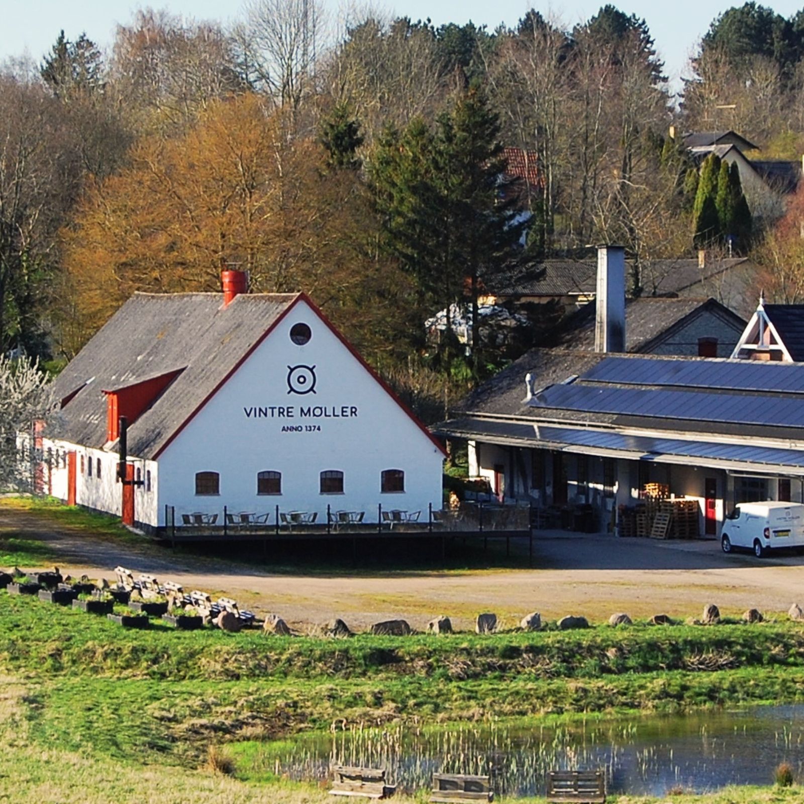 View of production and distilling buildings at Vintre Møller.