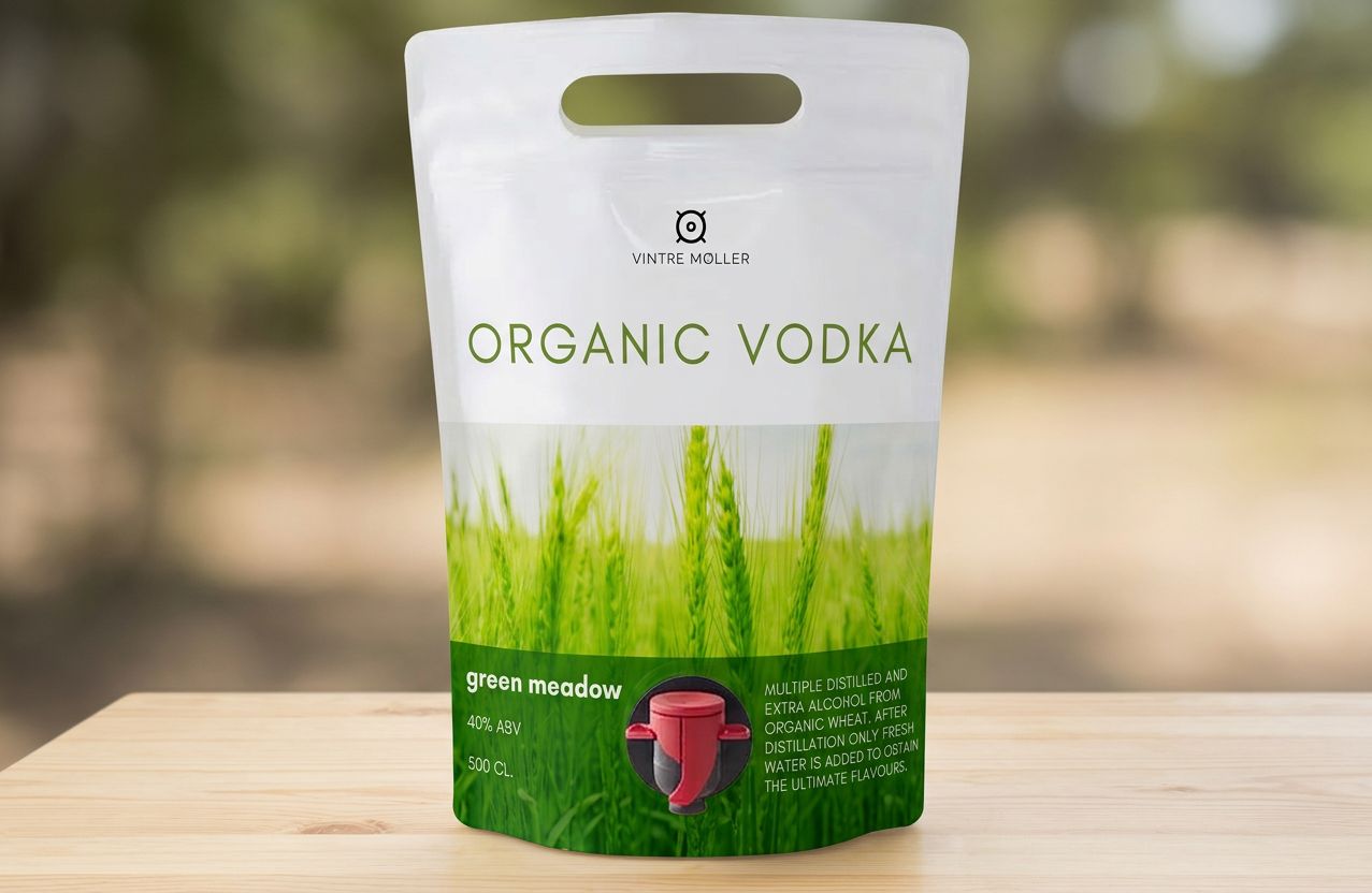Five-litre Green Meadow Organic Vodka pouch.